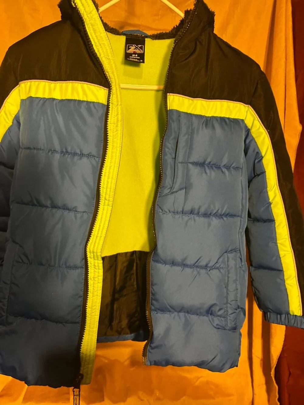 ZeroXposur Boys' Antarctica Puffer Jacket    Blue black and neon yellow, cozy  b